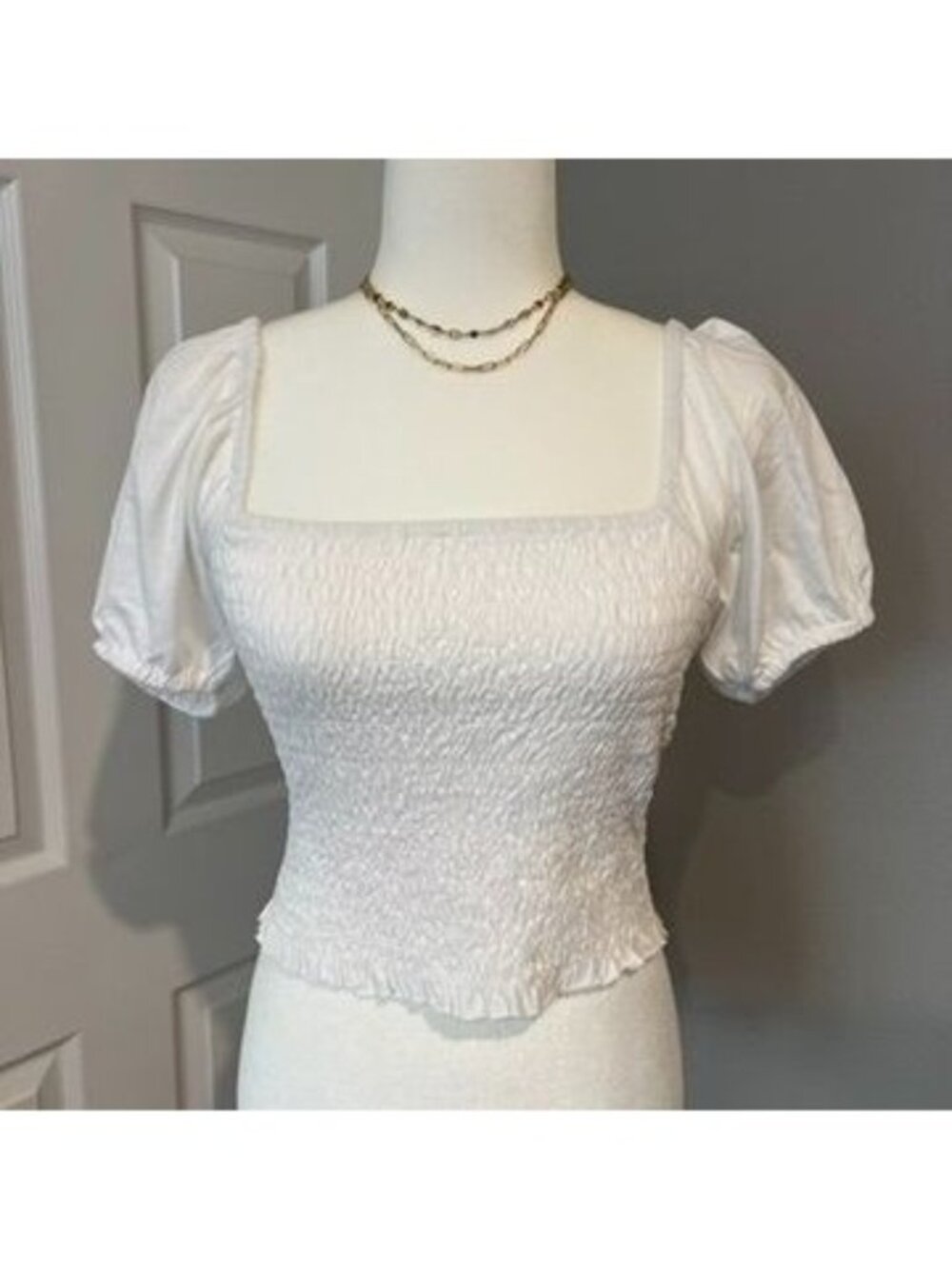J Crew Smocked Jersey Cotton Knit Square Neck Cropped Top Size XS